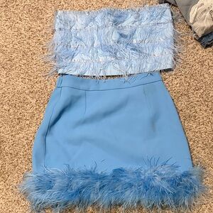 Impressions Light Blue Feathered Skirt Set